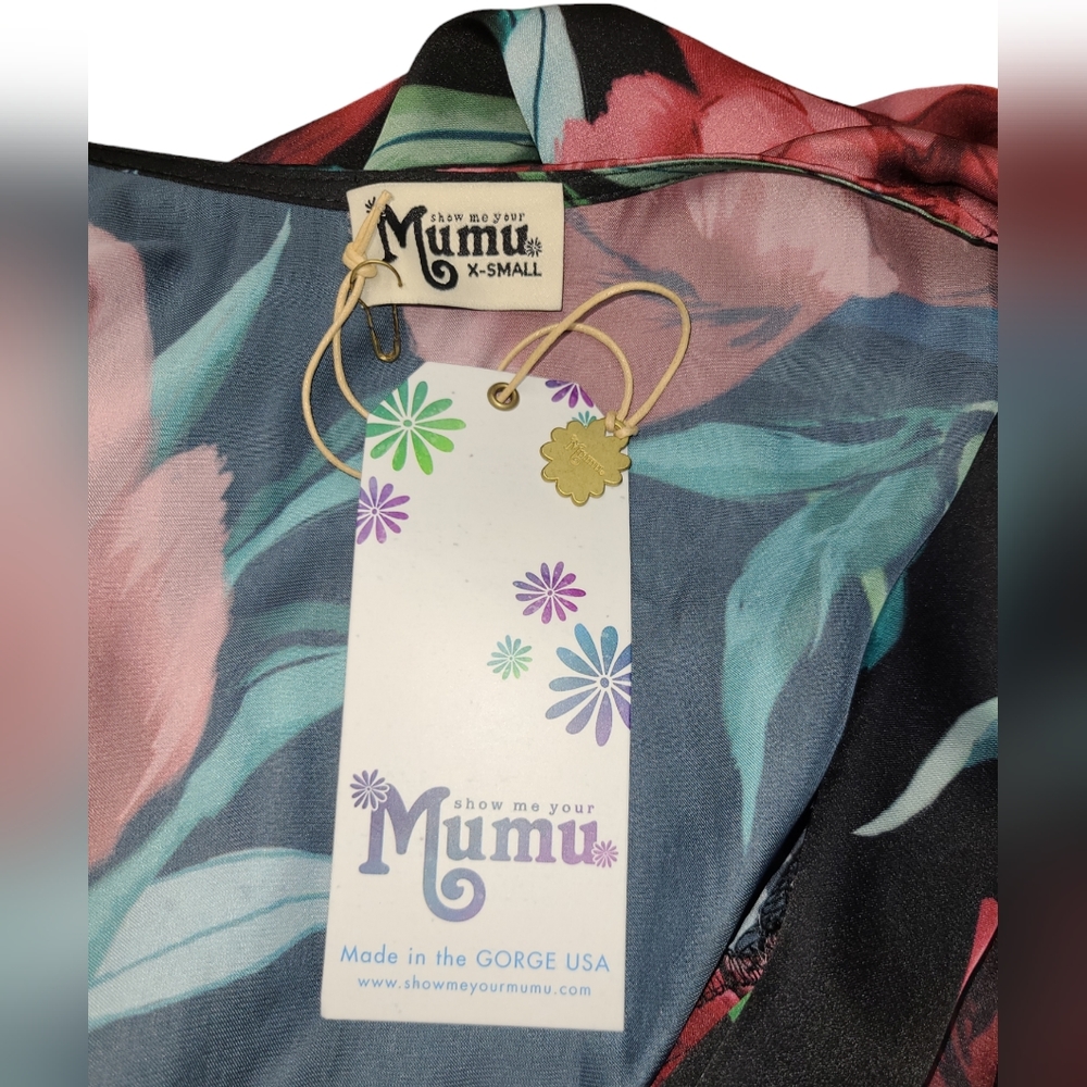 SHOW ME YOUR MUMU JENNA JUMPSUIT WOMENS XS BLACK FLORAL ONE PIECE TIE TOP NEW - Picture 9 of 16